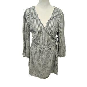 GAP cotton wrap dress large pinstripe cottage farm blue white